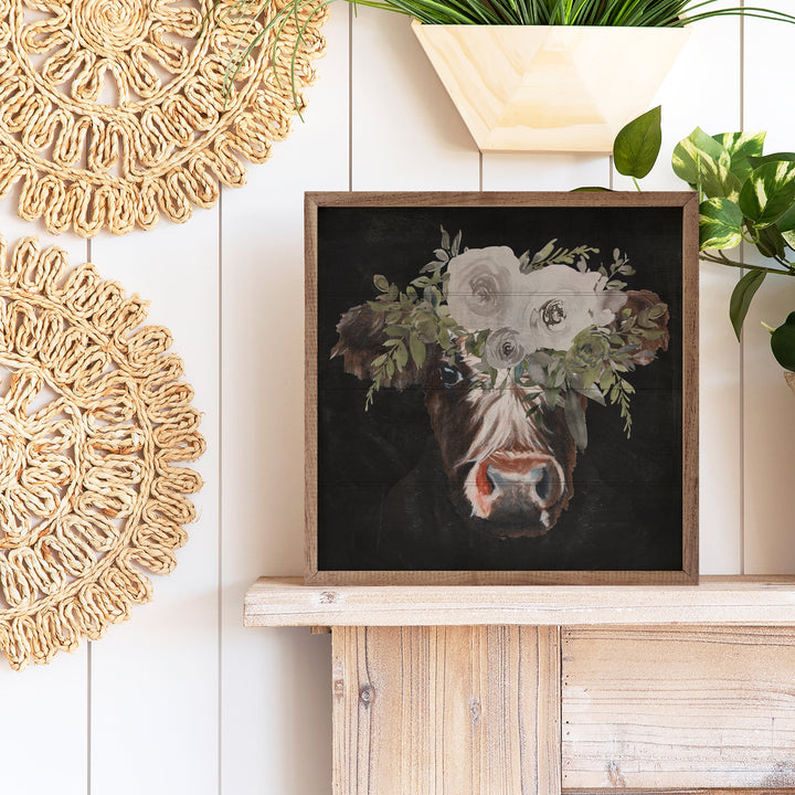 Floral Cow Black