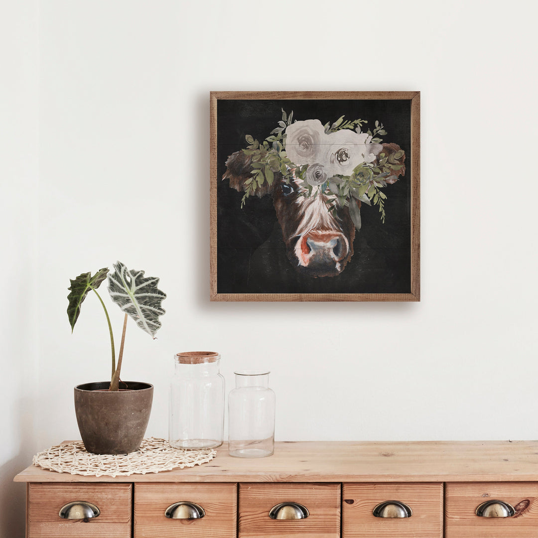 Floral Cow Black