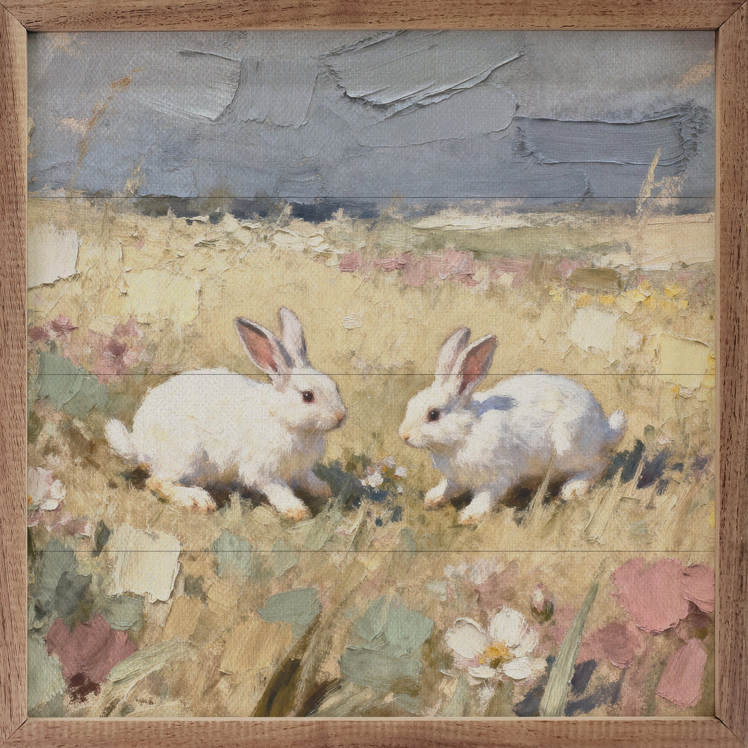 Two White Bunnies Playing