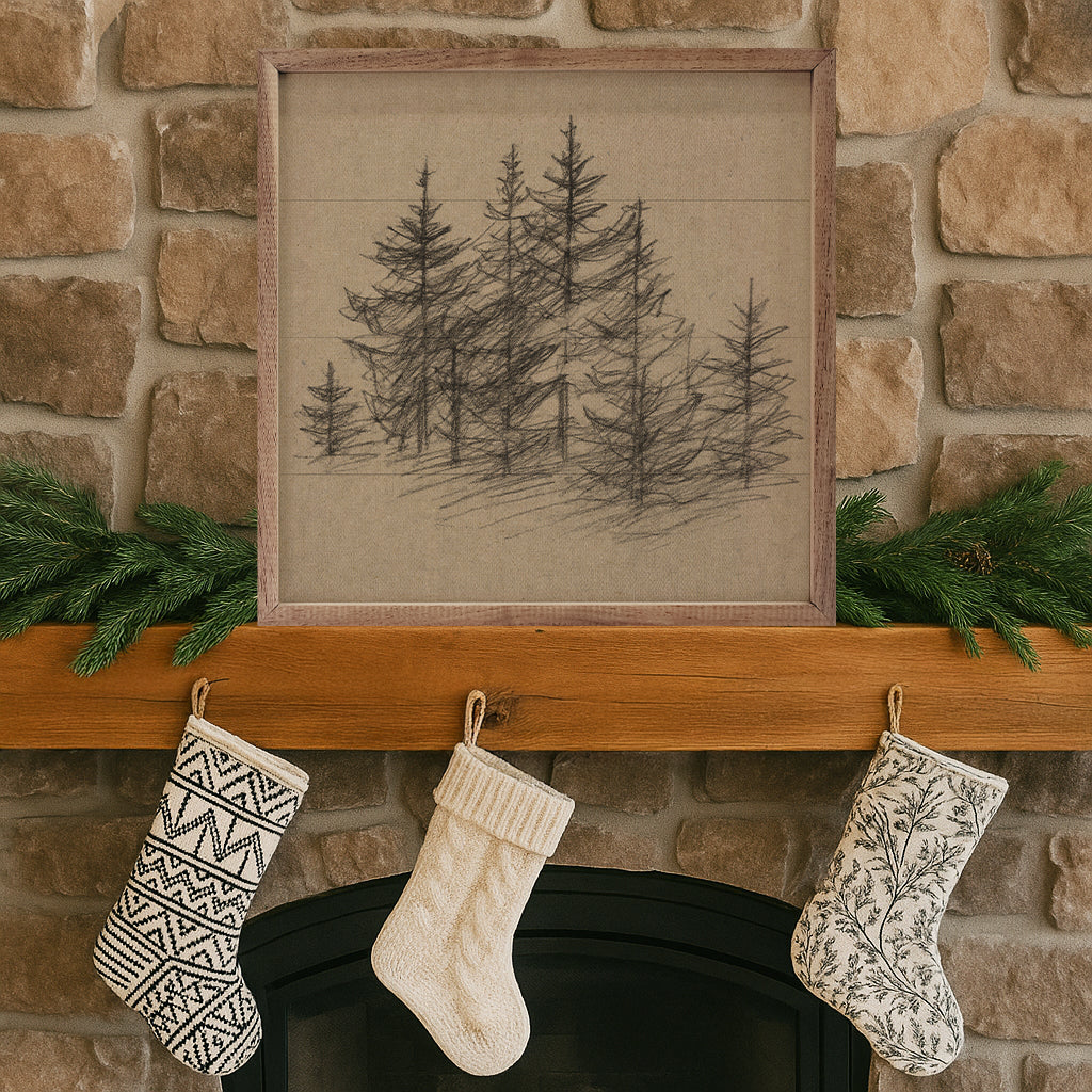 Vintage Pencil Drawing Pines