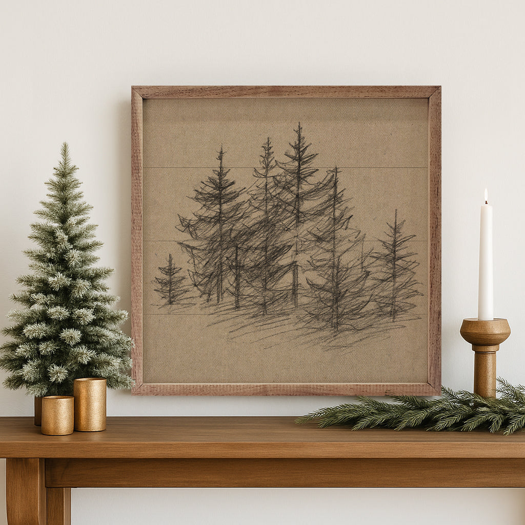 Vintage Pencil Drawing Pines