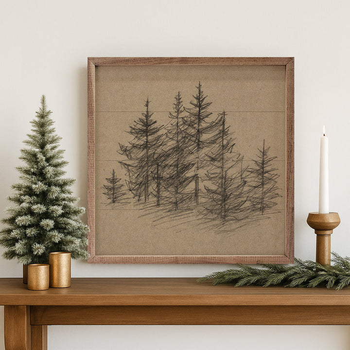 Vintage Pencil Drawing Pines