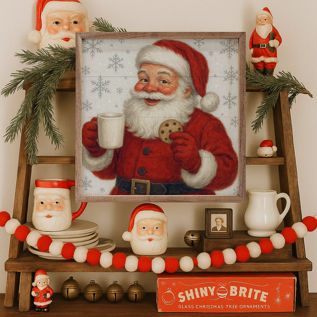 Vintage Santa With Cookies And Milk