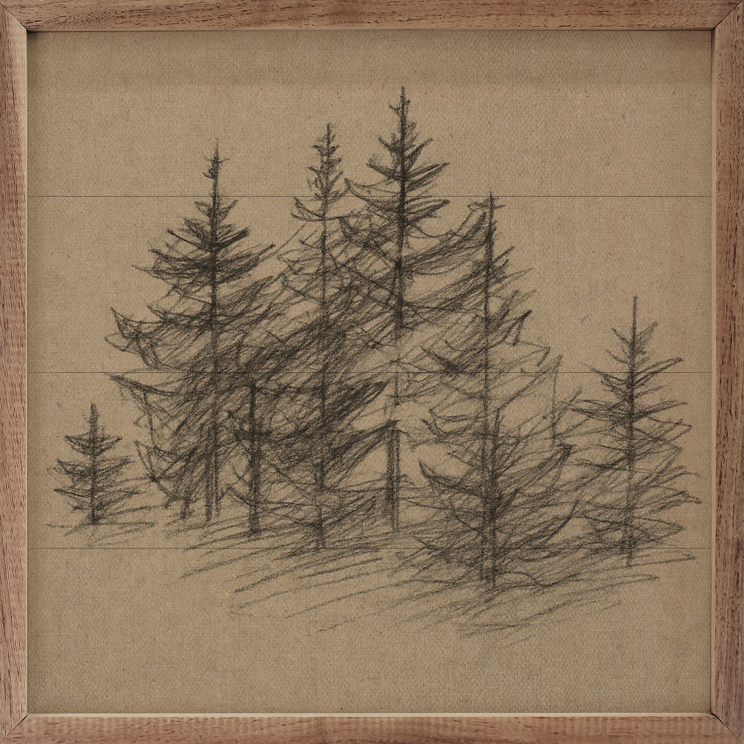 Vintage Pencil Drawing Pines