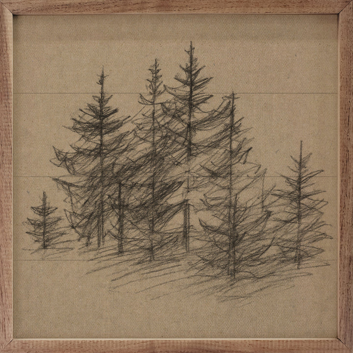 Vintage Pencil Drawing Pines