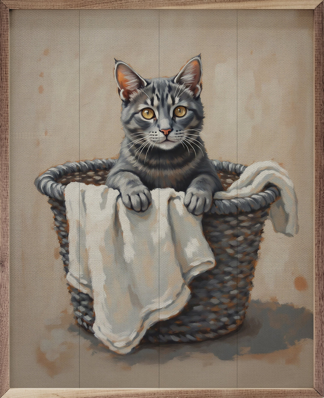 Gray Cat In Laundry Basket