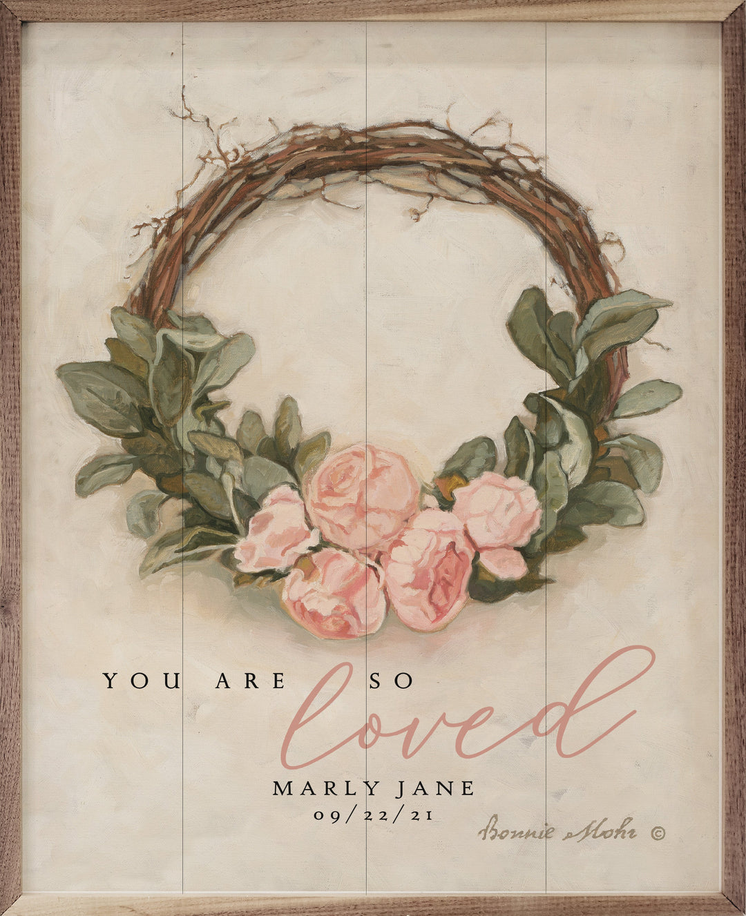 Personalized Peony Wreath White By Bonnie Mohr