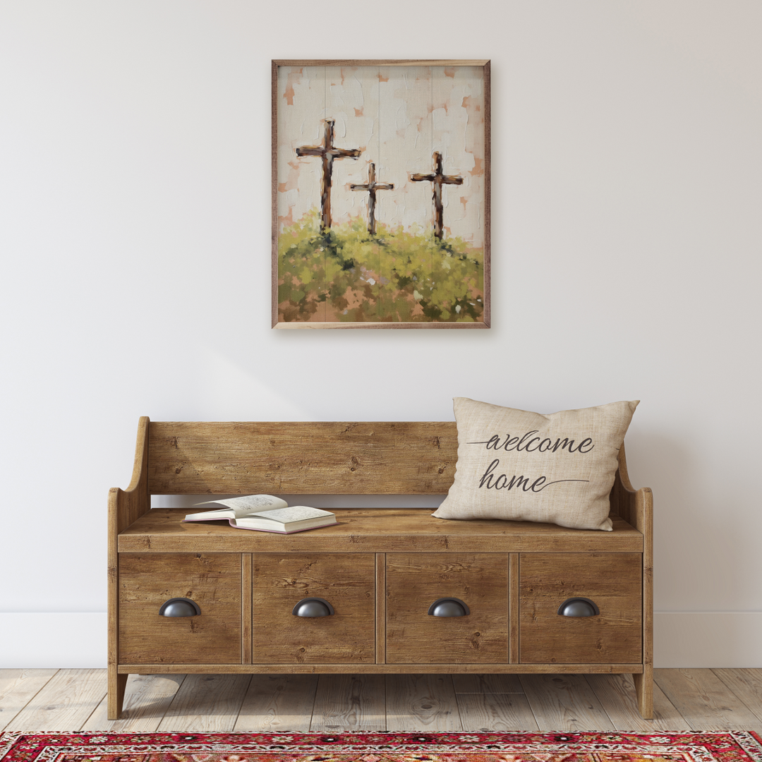 Three Crosses On Hill Grass