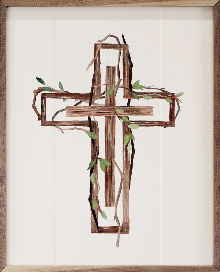 Wooden Cross Border With Greenery Vine