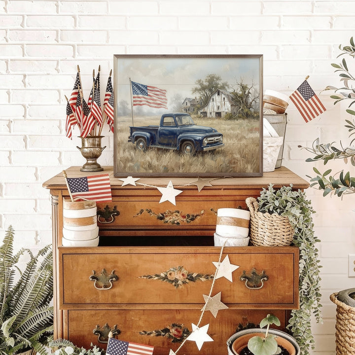 American Blue Truck With Flag