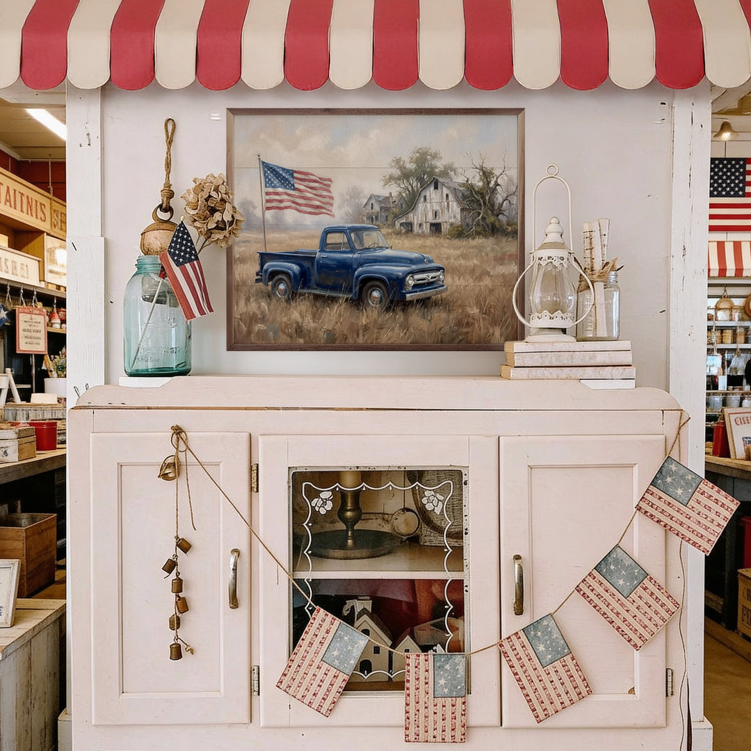 American Blue Truck With Flag
