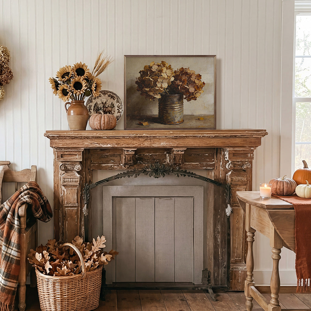 Autumn Hydrangeas In Rustic Tin