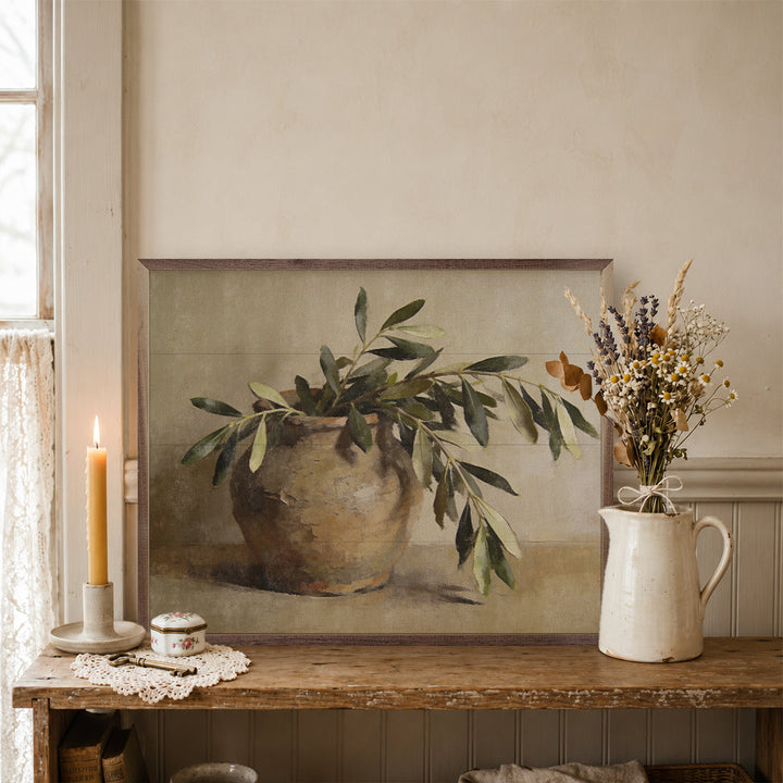 Olive Branches In An Earthen Vase