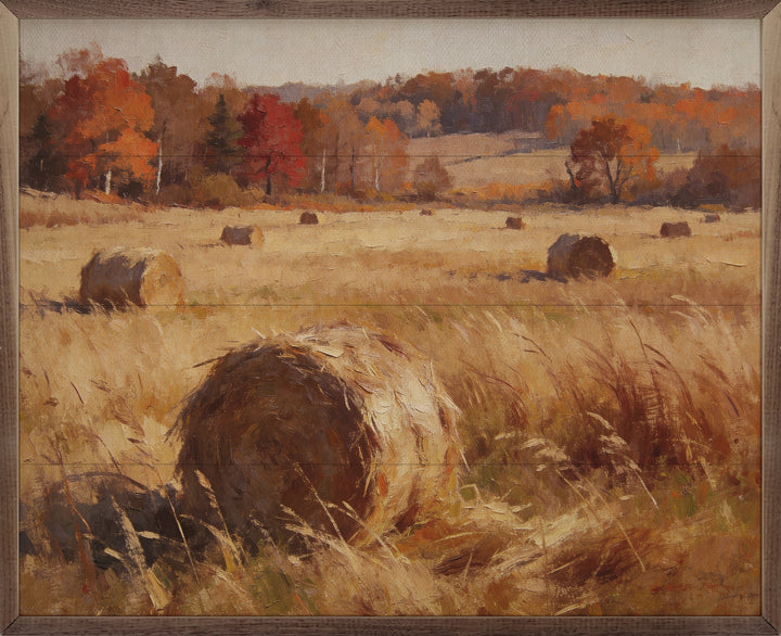 Rolling Autumn Field With Hay Bale