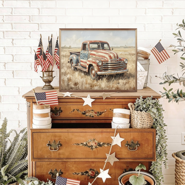 Rustic Americana Flag Truck