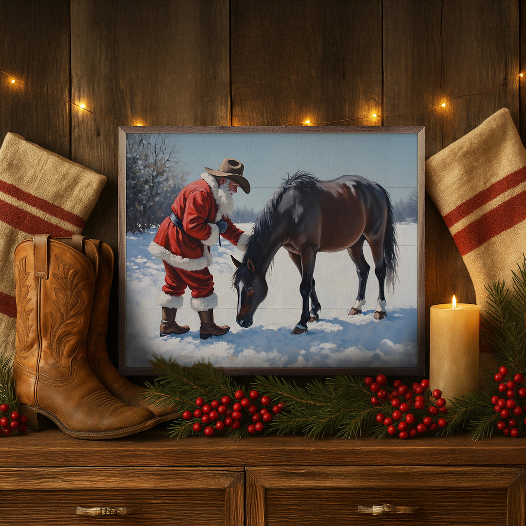 Santa With Curious Black Horse