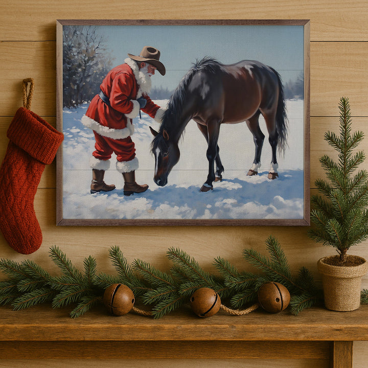 Santa With Curious Black Horse