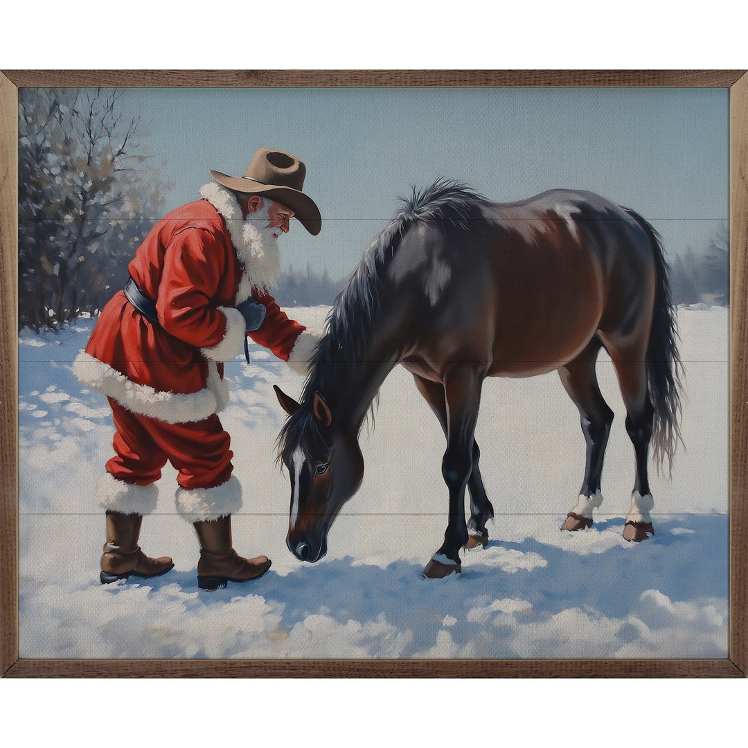 Santa With Curious Black Horse
