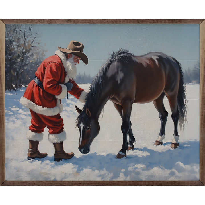 Santa With Curious Black Horse