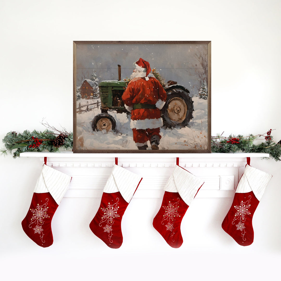 Santa With Green Tractor