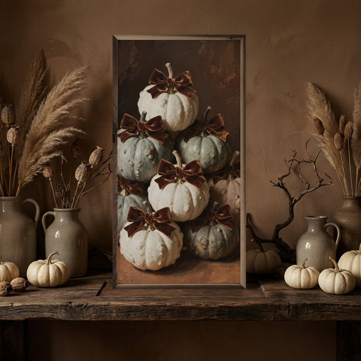Brown Velvet Bow Mini Pumpkins