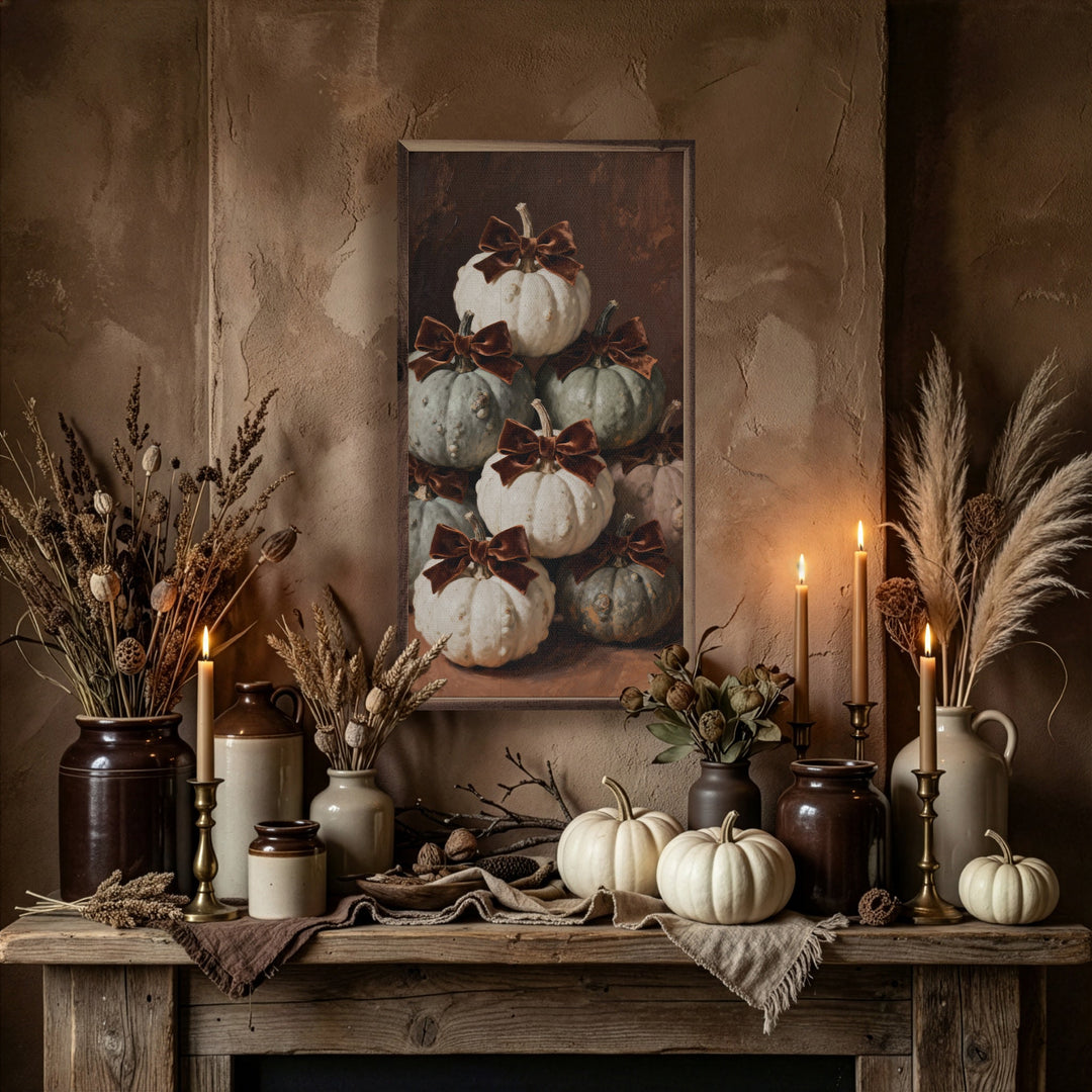 Brown Velvet Bow Mini Pumpkins