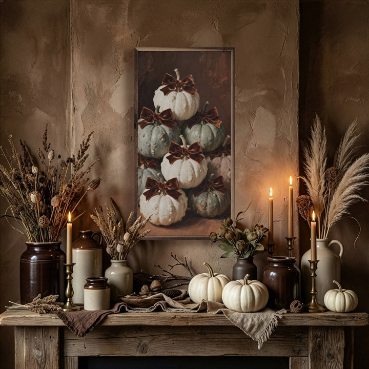 Brown Velvet Bow Mini Pumpkins