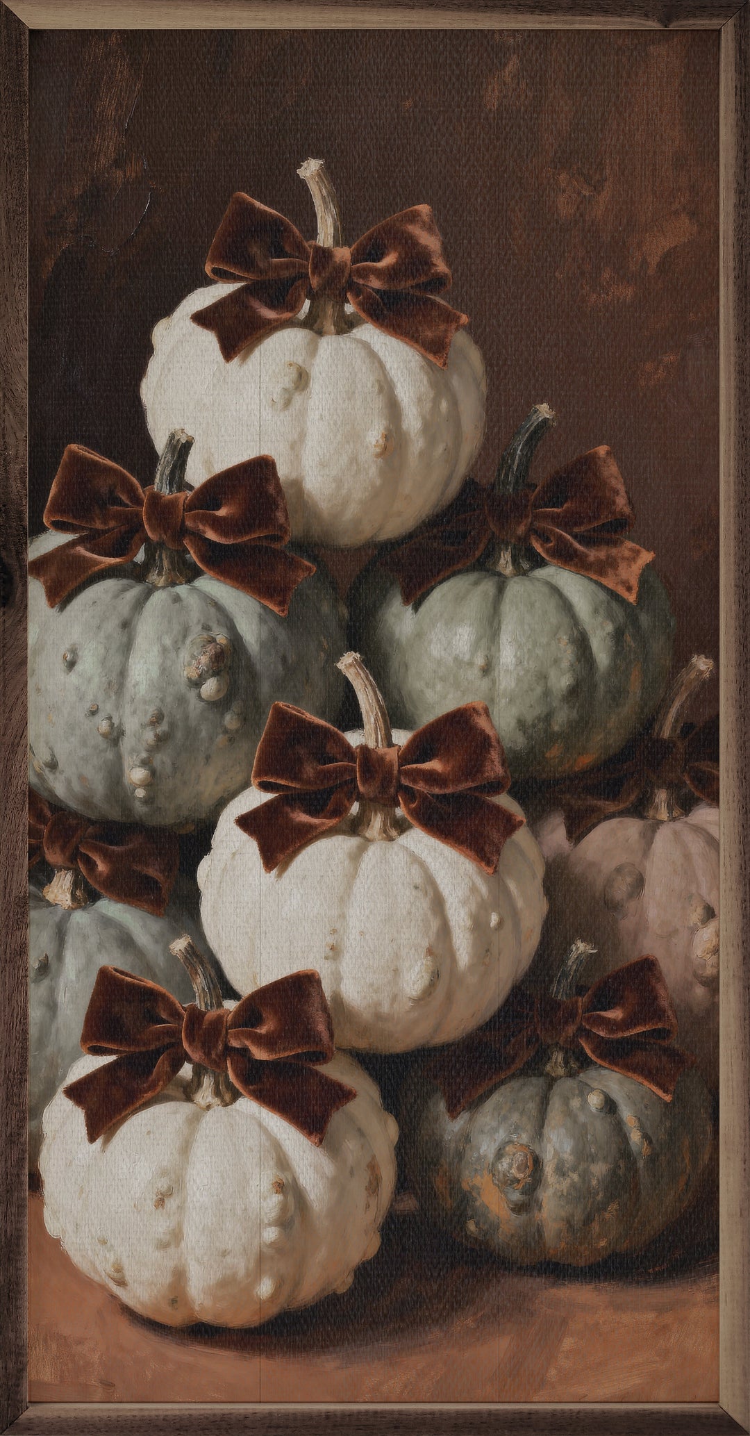 Brown Velvet Bow Mini Pumpkins