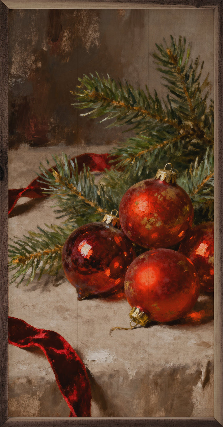 Ornaments Red With Red Ribbon