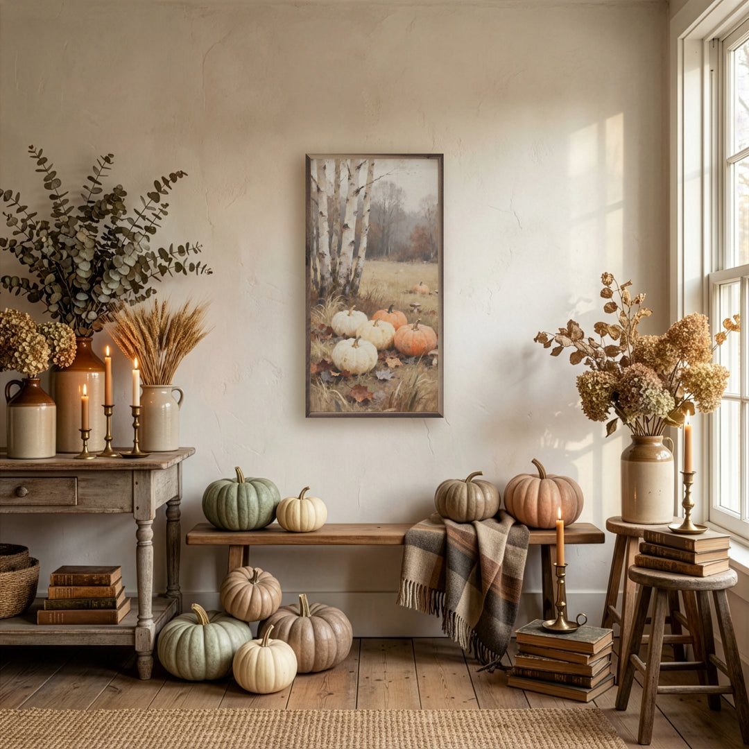 Pumpkins And Birch Trees