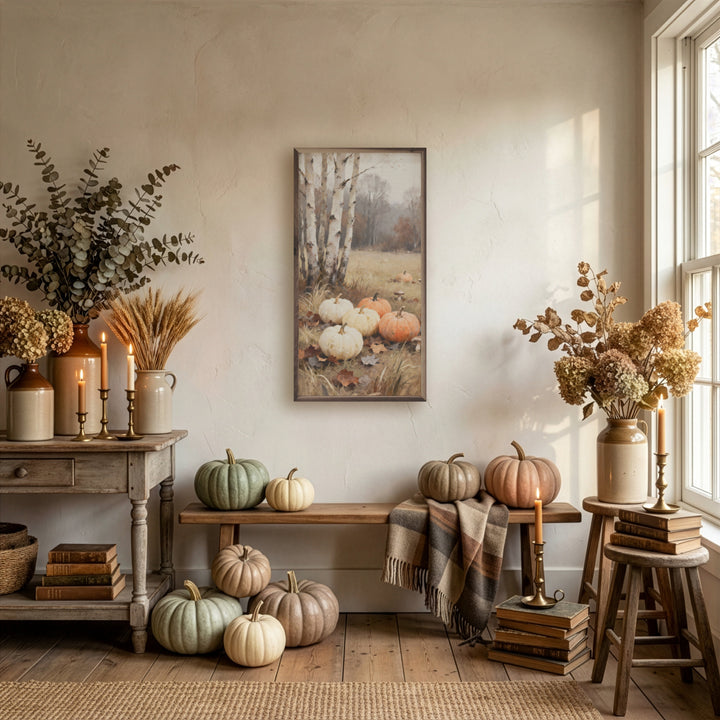 Pumpkins And Birch Trees