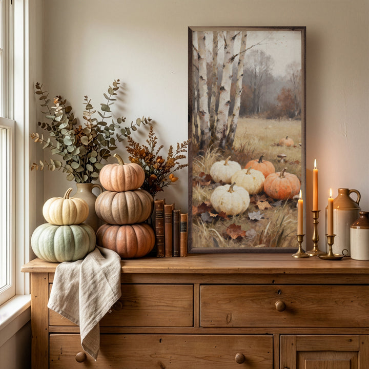 Pumpkins And Birch Trees