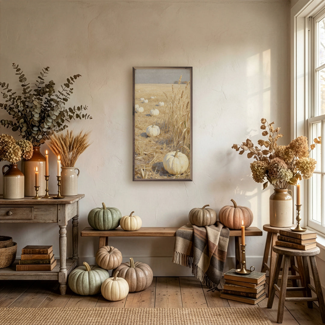 White Pumpkin Patch Narrow Print