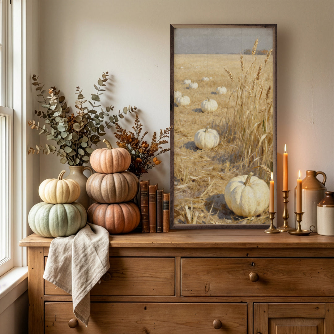 White Pumpkin Patch Narrow Print
