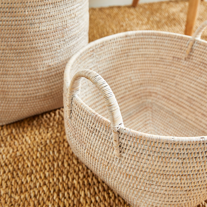 Burma Rattan Orchard Baskets, Set Of 2, White