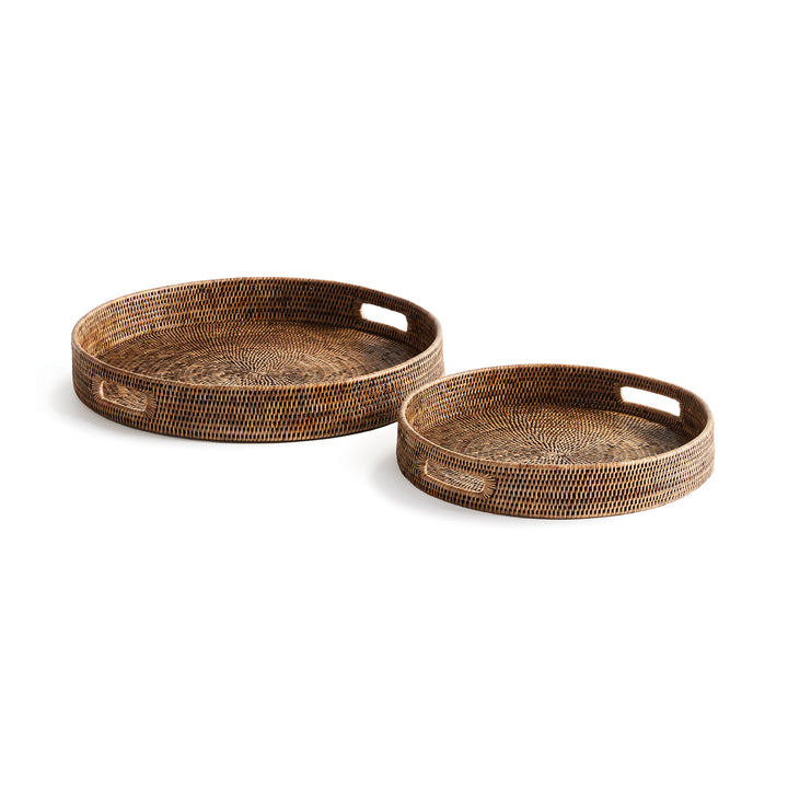 Burma Rattan Round Ottoman Trays Small, Set Of 2, Brown