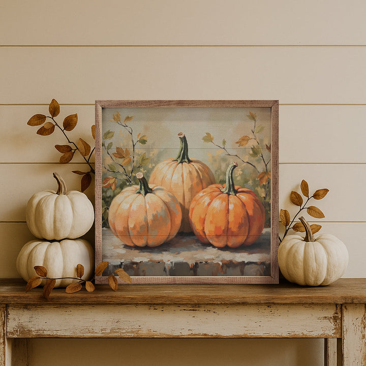 Pumpkin Trio On Bench