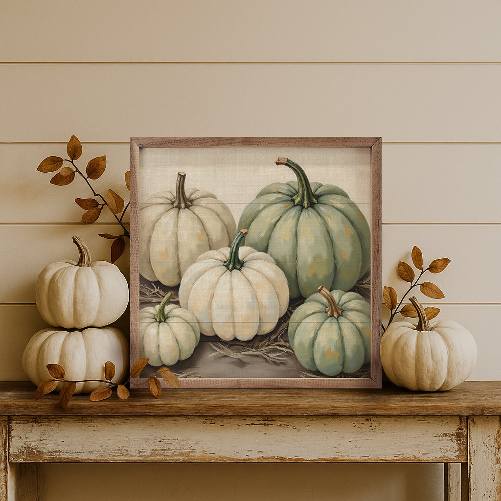 Stacked Pumpkins With Wheat