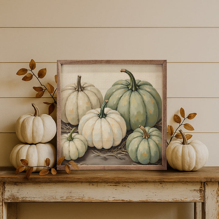Stacked Pumpkins With Wheat