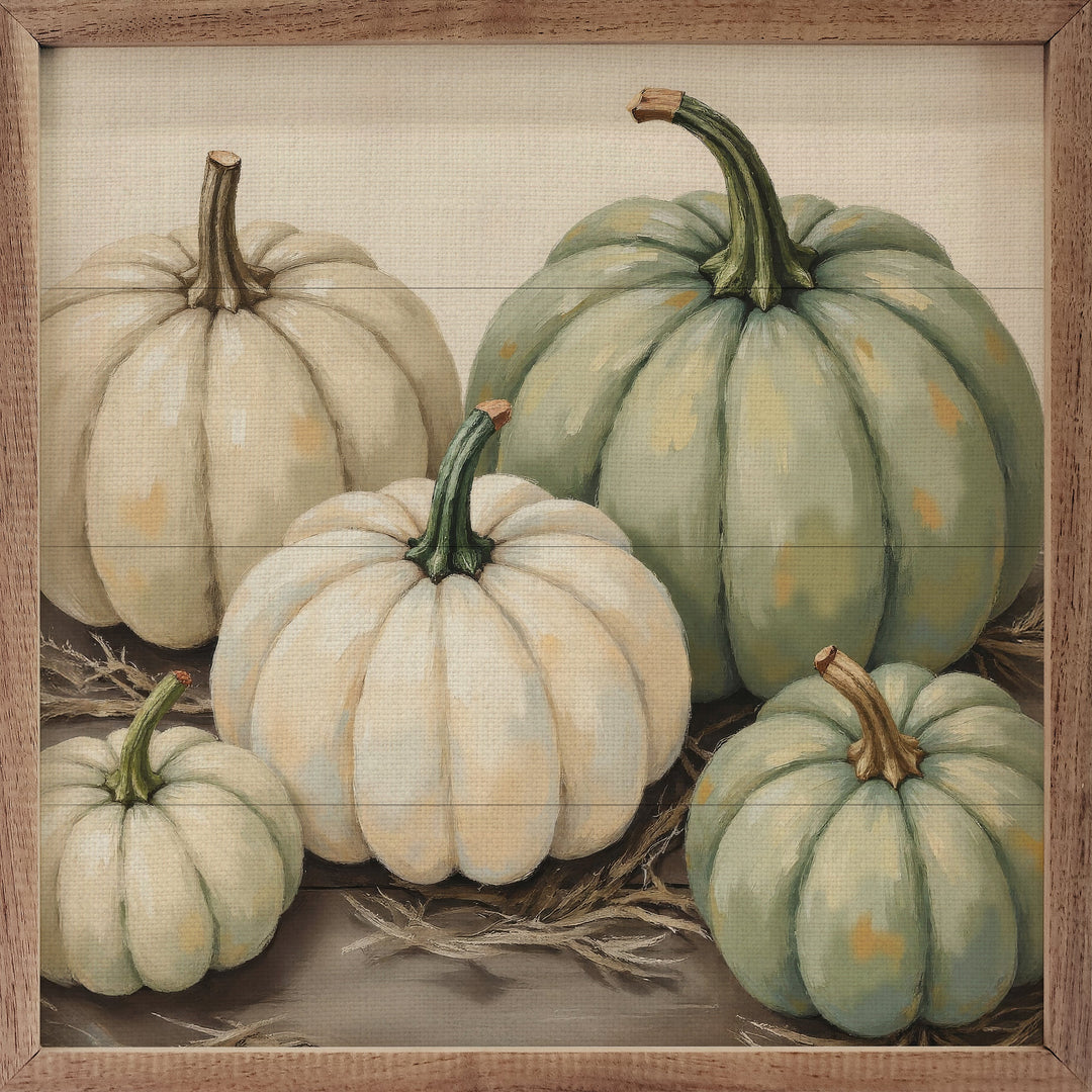 Stacked Pumpkins With Wheat