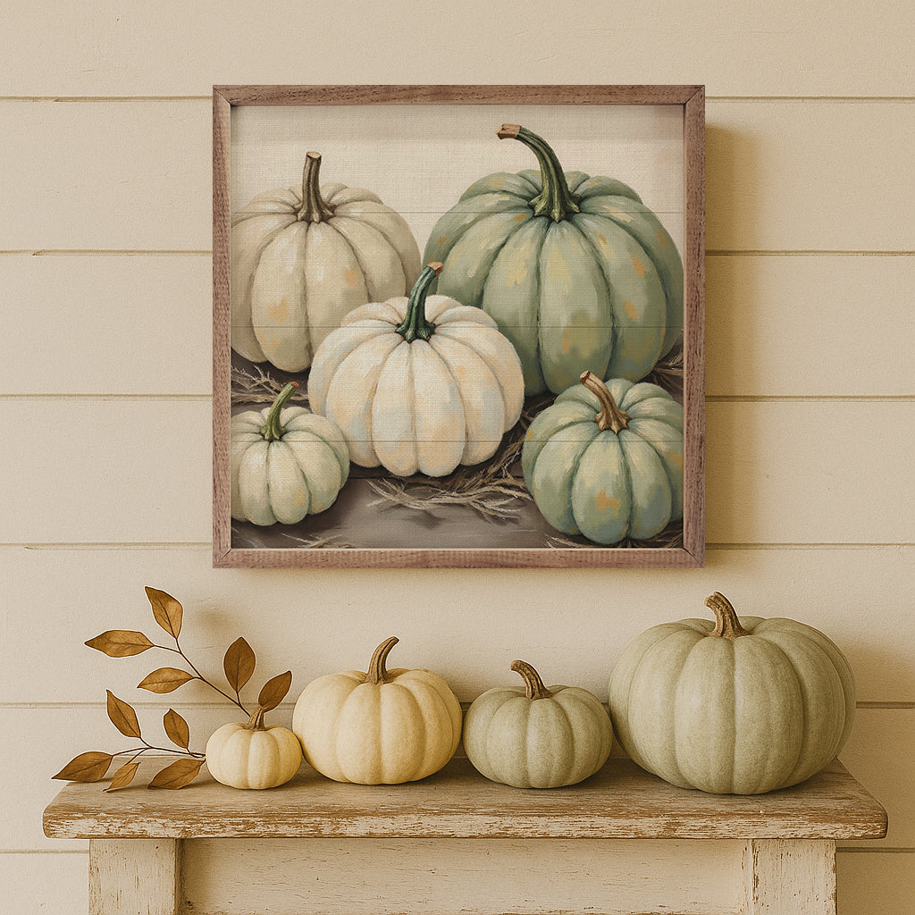 Stacked Pumpkins With Wheat