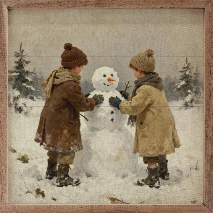 Kids Building Snowman