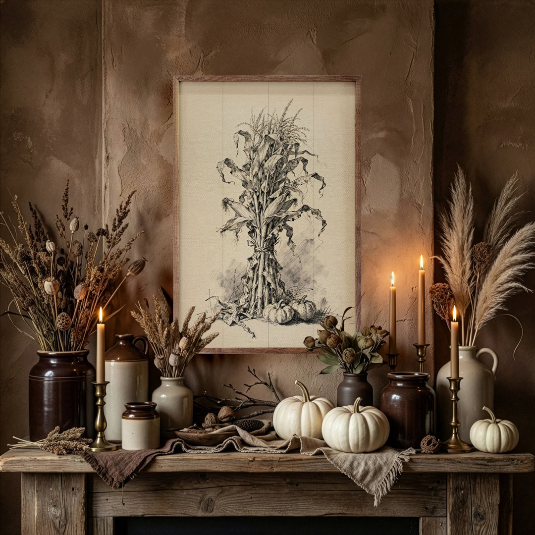 Corn Shock And Pumpkins