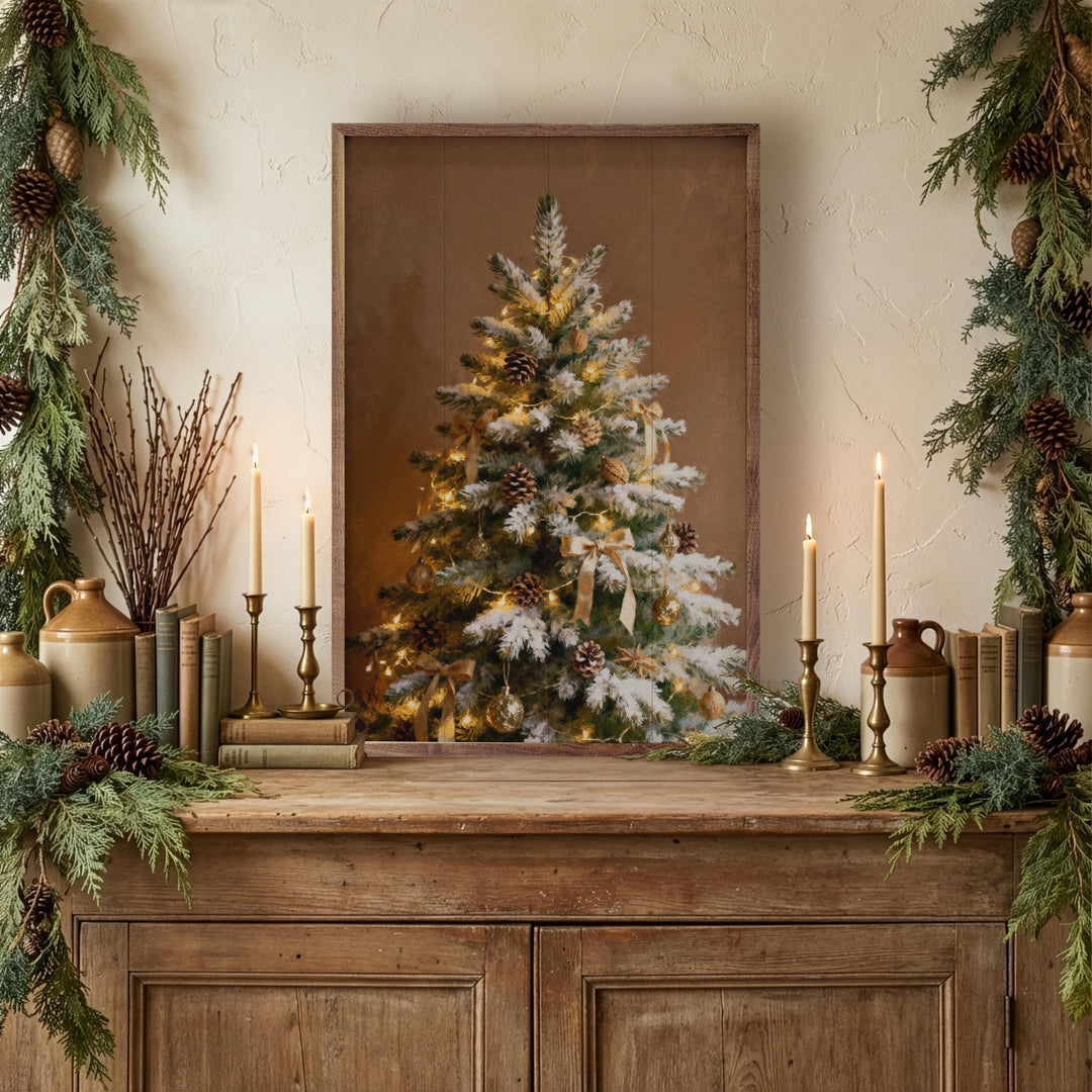 Decorated Pine Tree With Snow