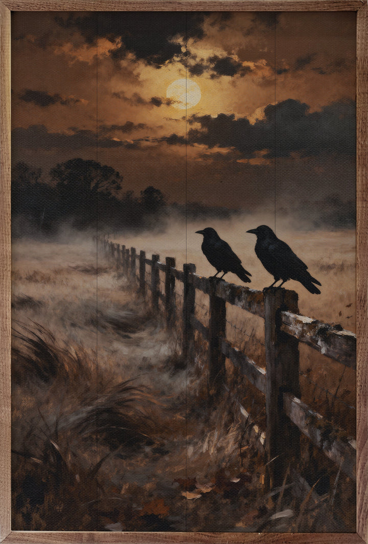 Two Crows On Fence