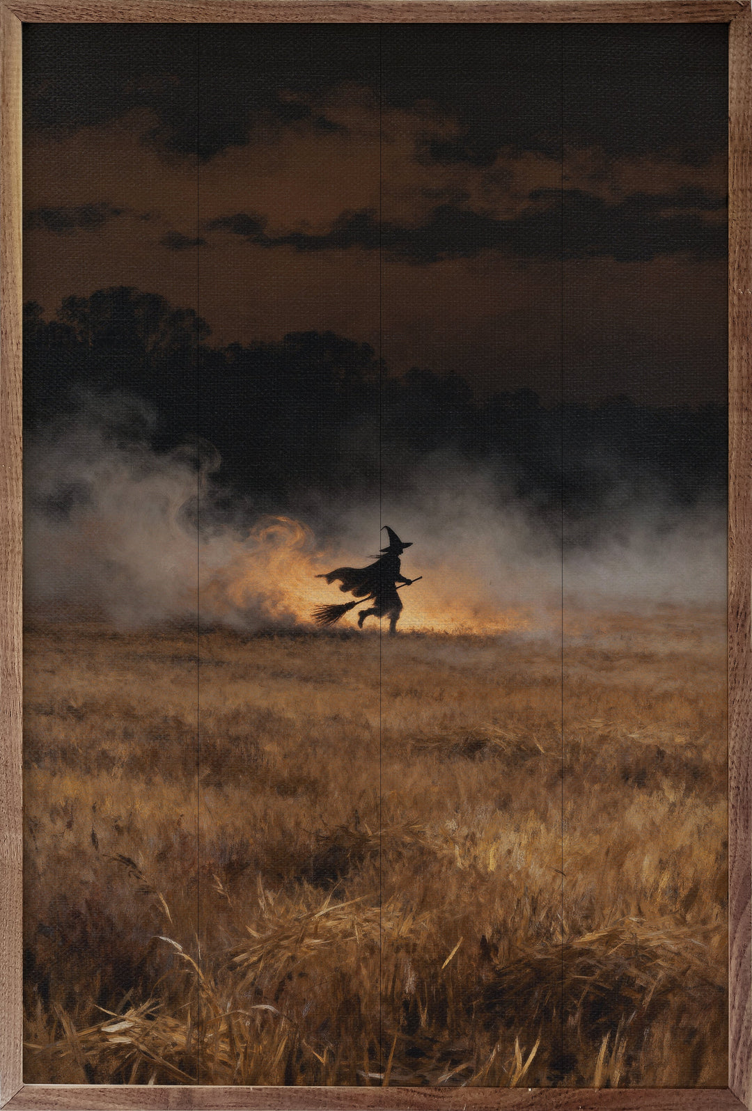 Witch On Broom In The Field