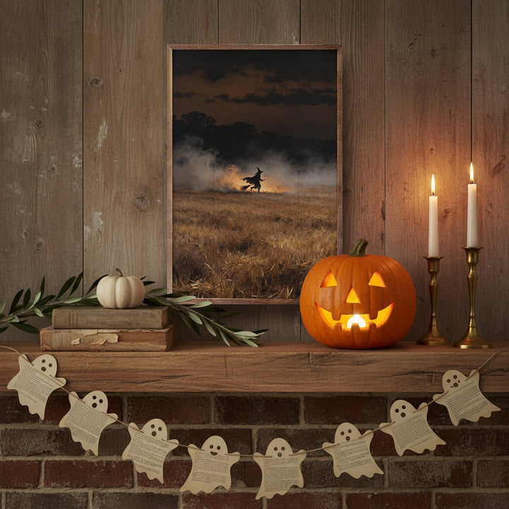 Witch On Broom In The Field