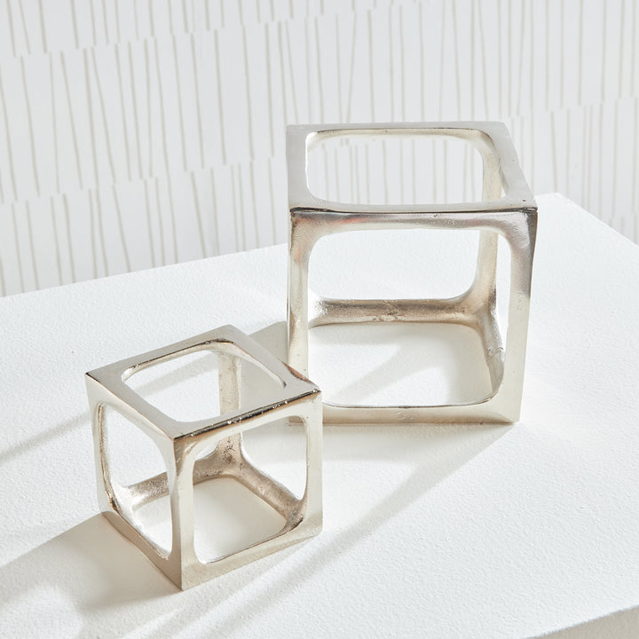 Cubist Sculptures, Set Of 2, Silver