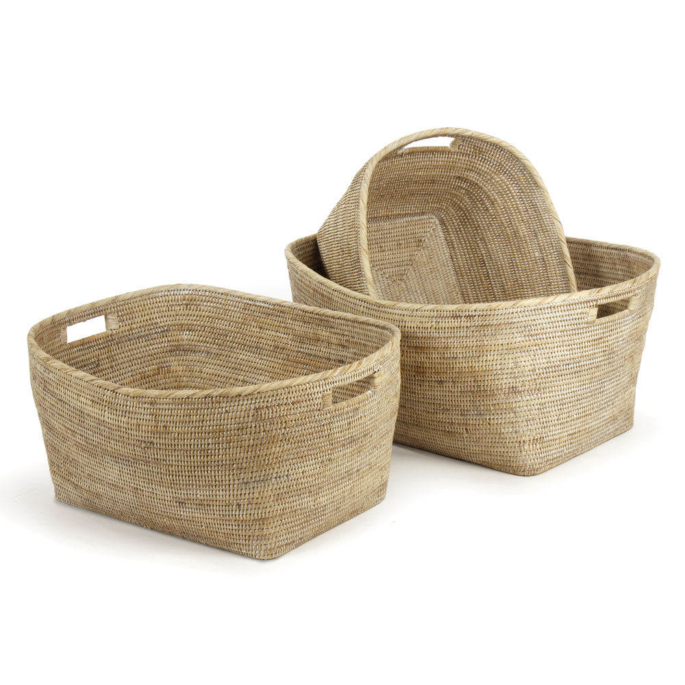 Burma Rattan Family Baskets With Handles, Set Of 3