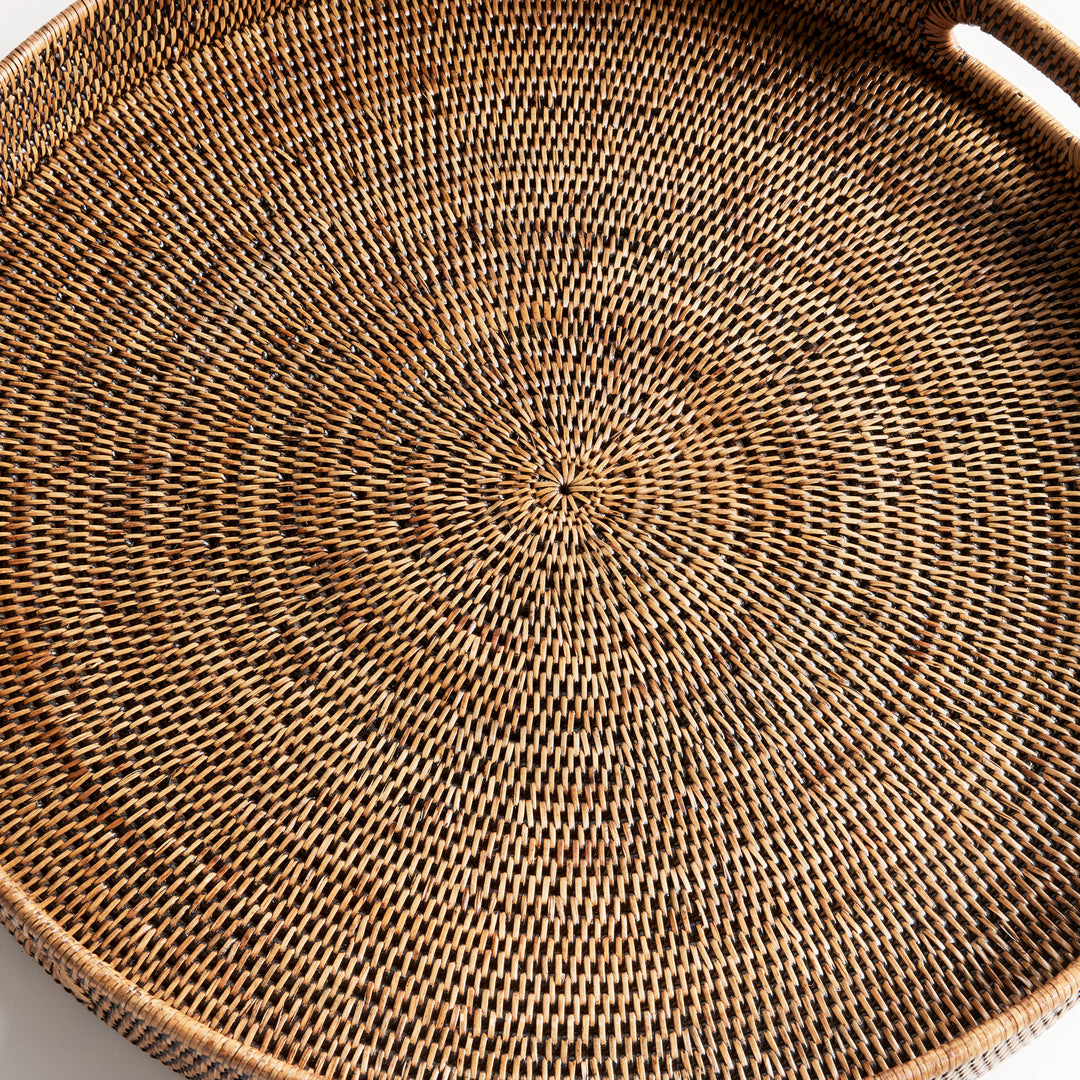 Burma Rattan Round Ottoman Trays Large, Set Of 2